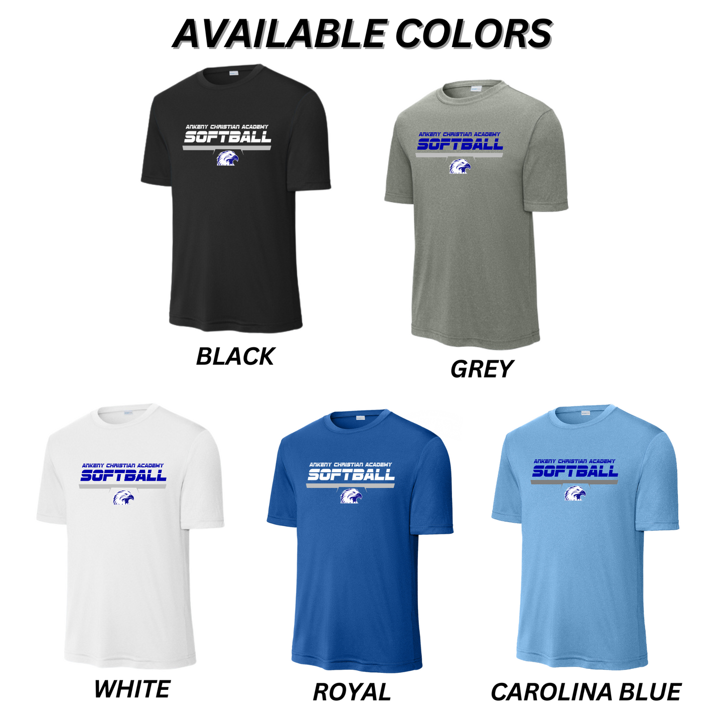 Adult, Ladies & Youth - Sport Tek Polyester Tee (ACA Softball)