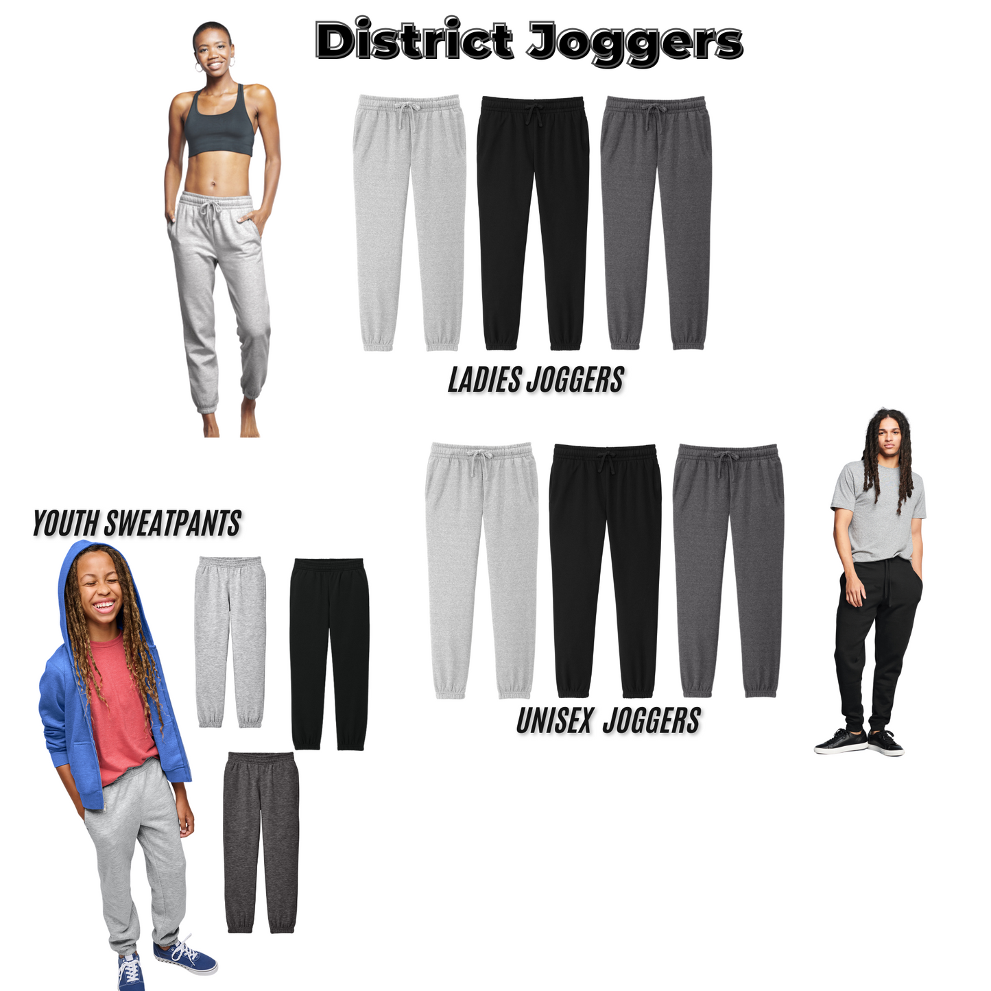 Adult, Ladies & Youth - District Joggers/Sweatpants (AJF)