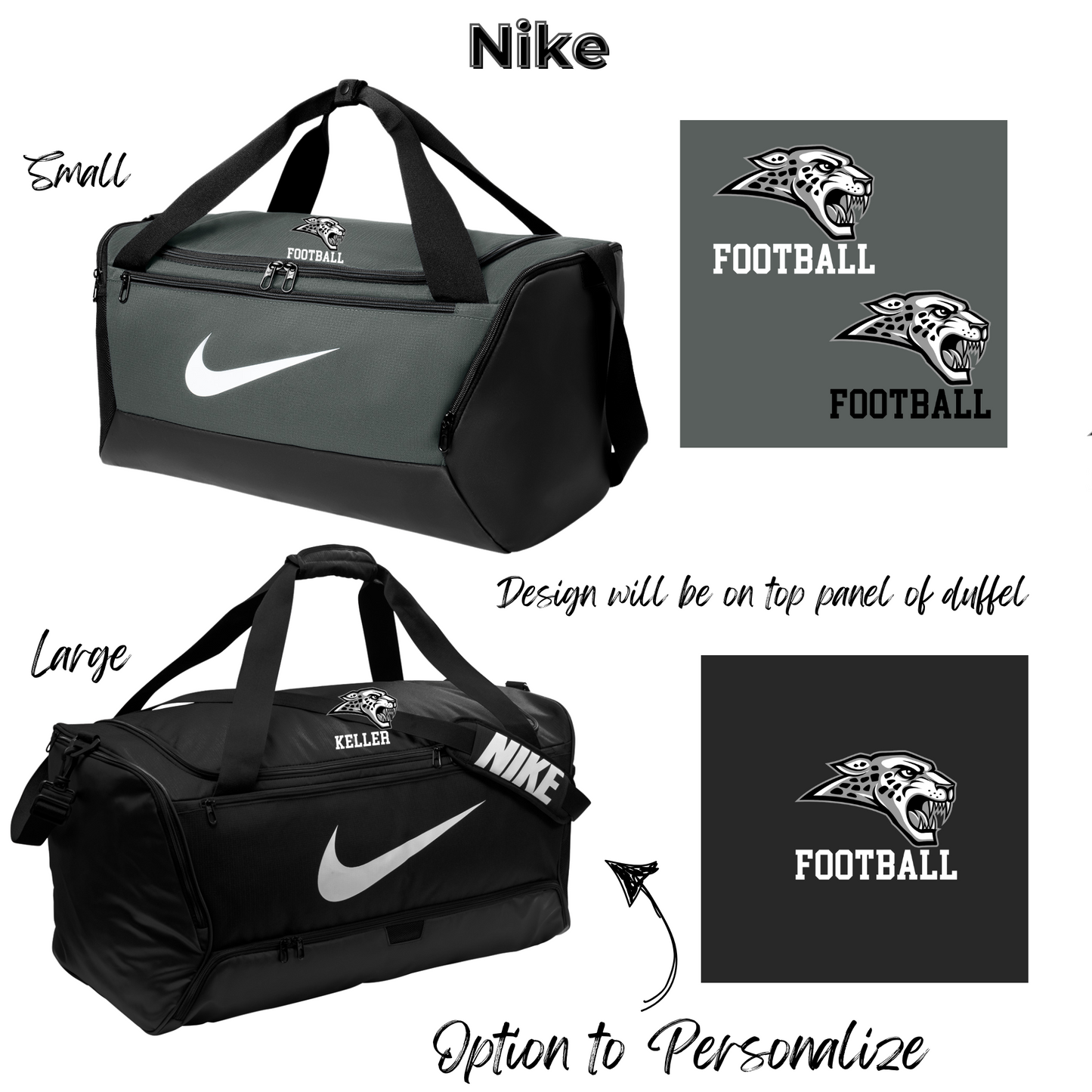 Duffel- Nike Small or Large Duffel (Centennial Jaguar Football)