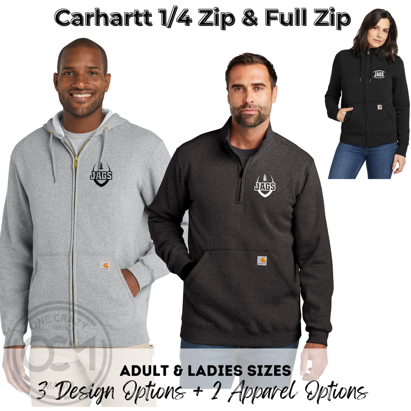 Adult & Ladies - Carhartt 1/4 Zip & Full Zip Hoodies (Centennial Jaguar Football)