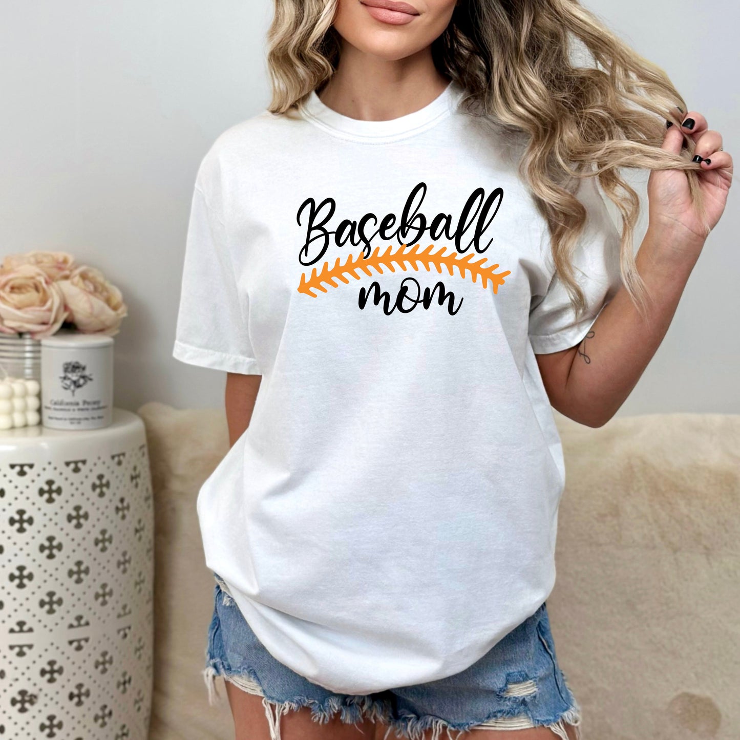Baseball Mom (You pick the lace color)- Comfort Colors Garment-Dyed Tee