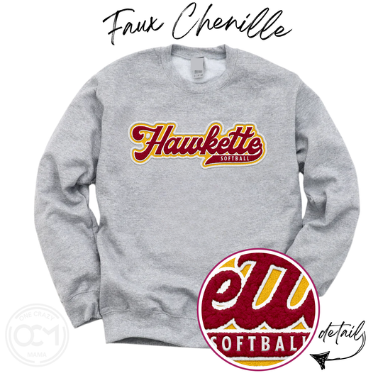 Adult - Faux Chenille Design - 4 Apparel Options (Ankeny Hawkette Softball)