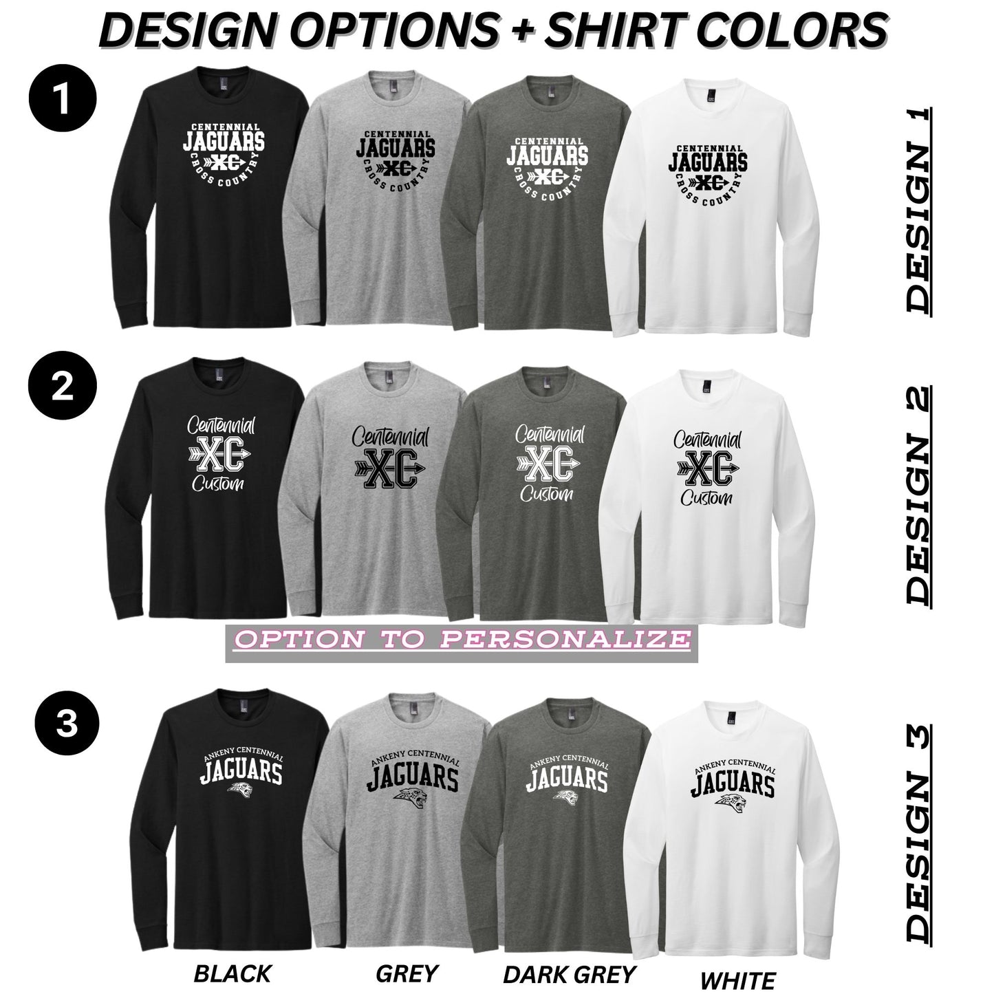 Adult, Ladies & Youth -Next Level Long Sleeve Tee (Centennial Jaguars XC)