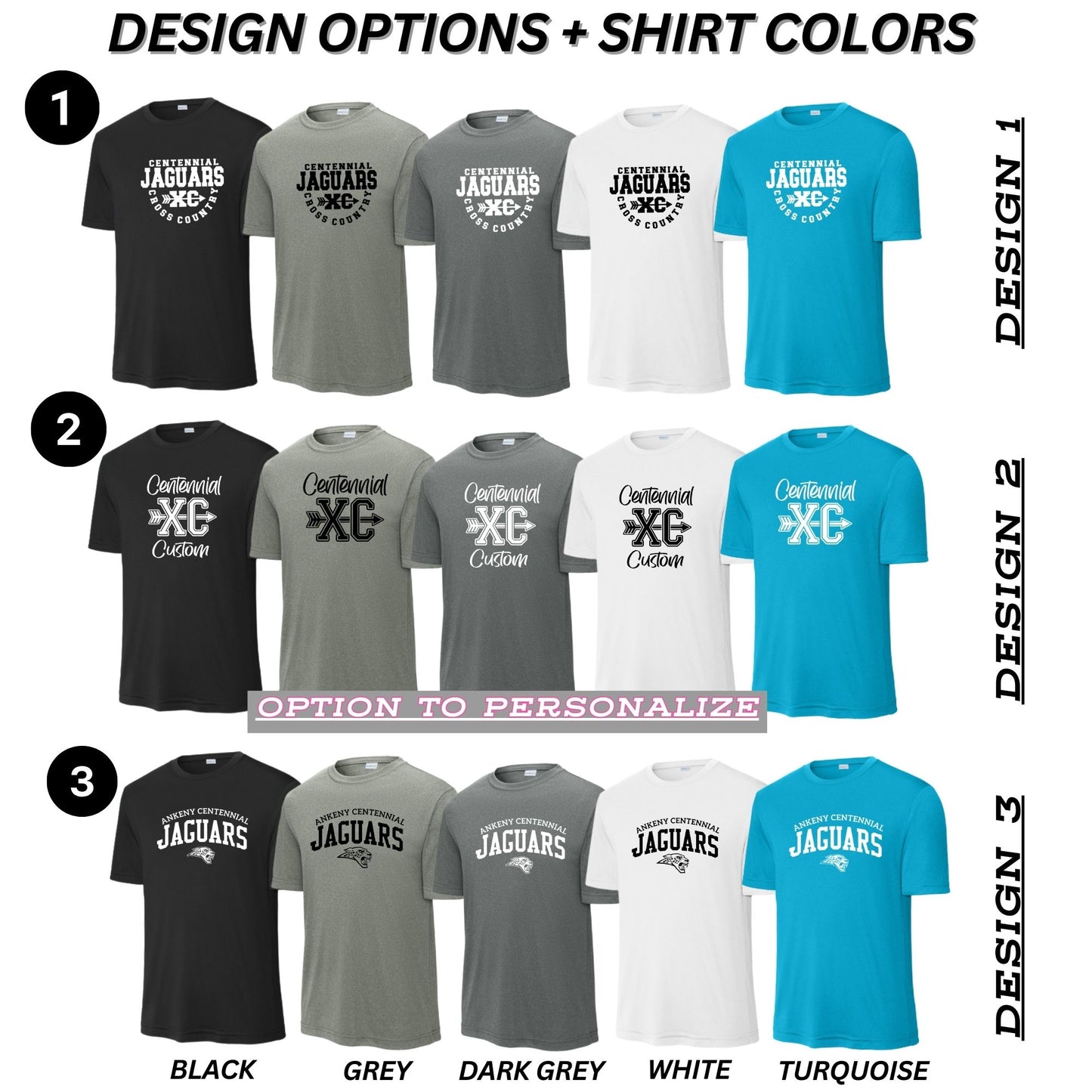 Adult, Ladies & Youth - Sport Tek Performance Tee (Centennial Jaguars XC)