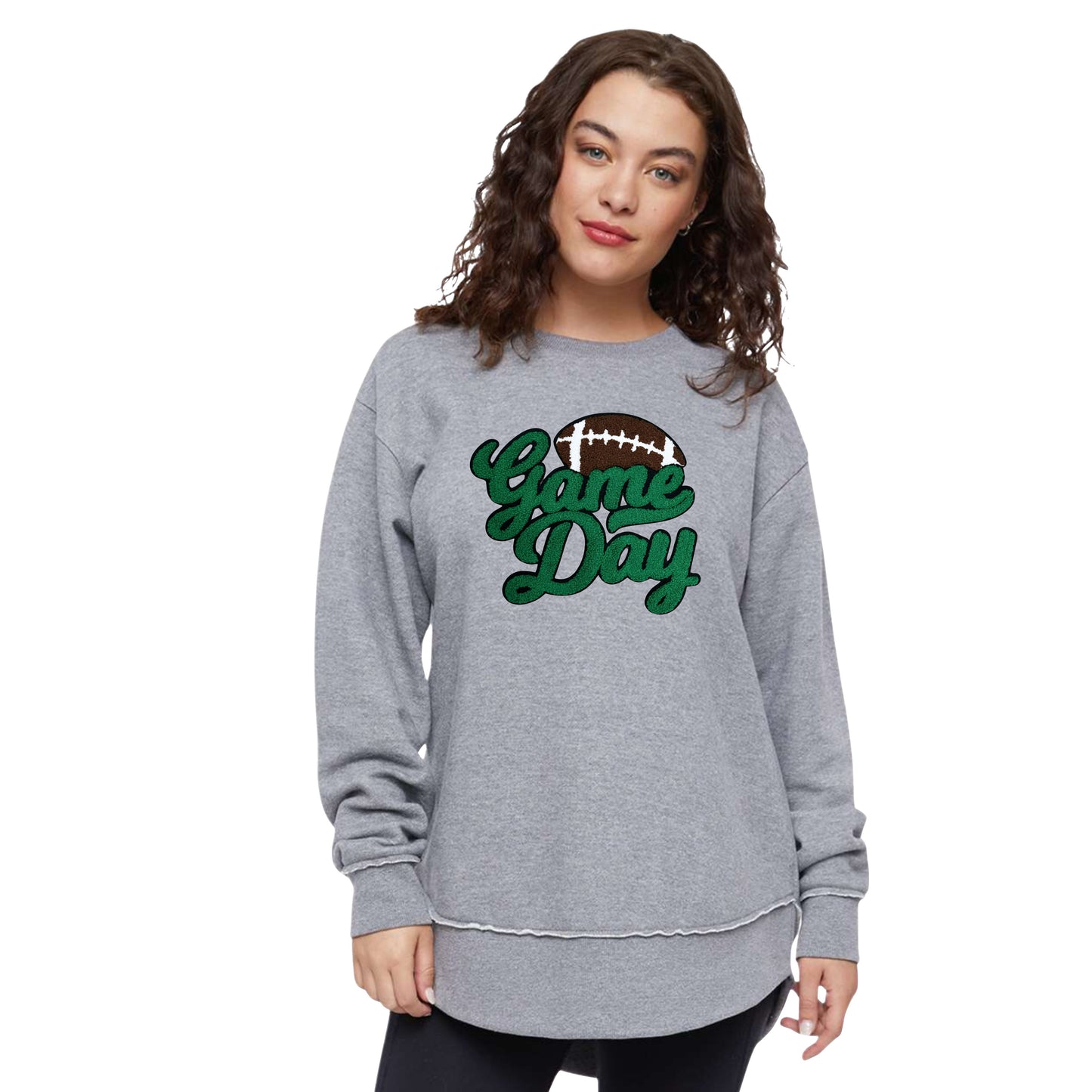 Game Day Football Chenille Patch (11 Patch Colors) - Weekend Fleece Crewneck Sweatshirt