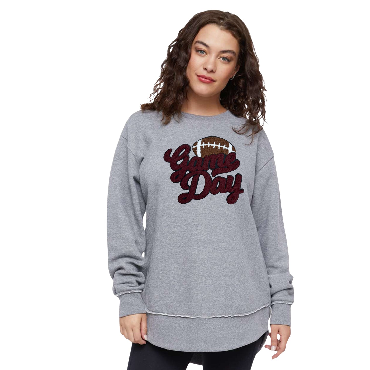 Game Day Football Chenille Patch (11 Patch Colors) - Weekend Fleece Crewneck Sweatshirt