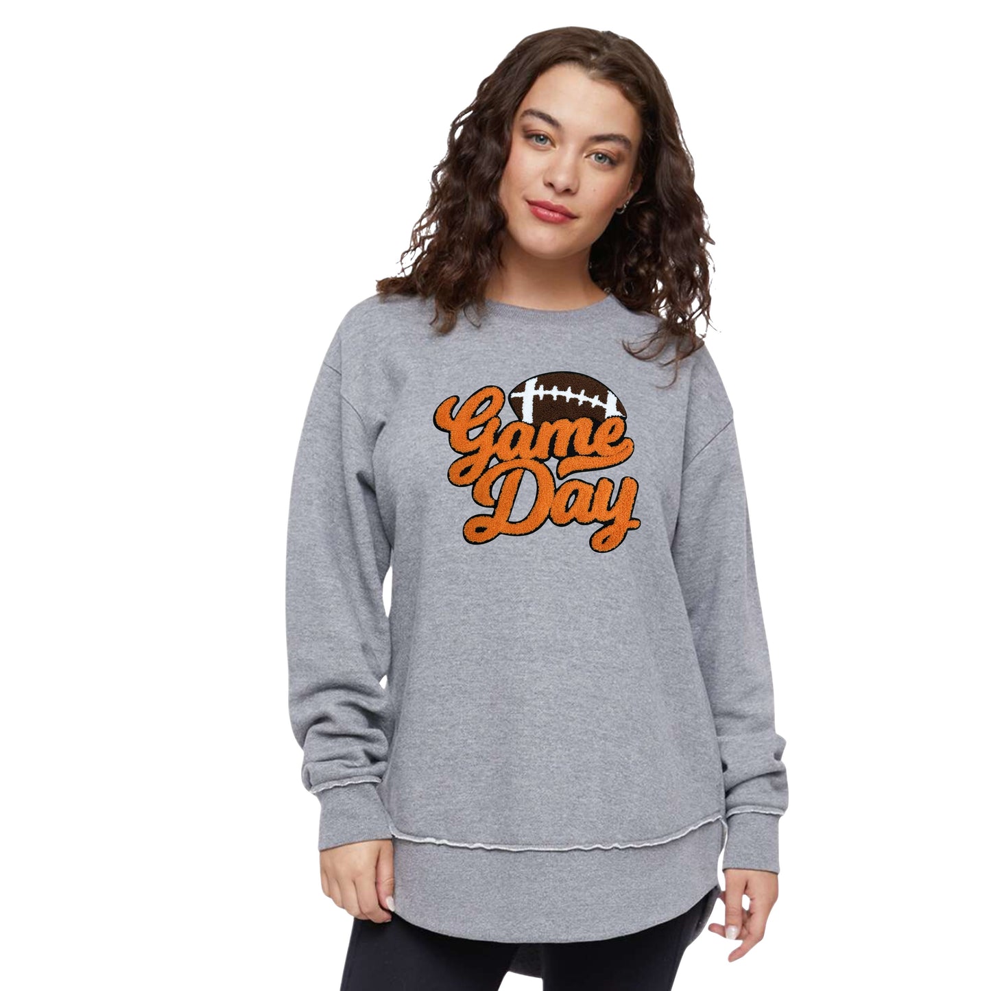 Game Day Football Chenille Patch (11 Patch Colors) - Weekend Fleece Crewneck Sweatshirt