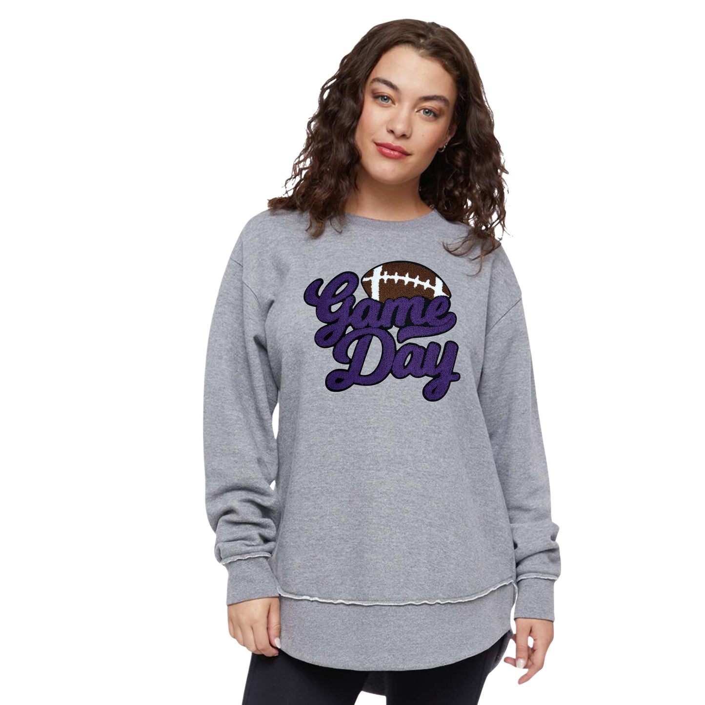 Game Day Football Chenille Patch (11 Patch Colors) - Weekend Fleece Crewneck Sweatshirt