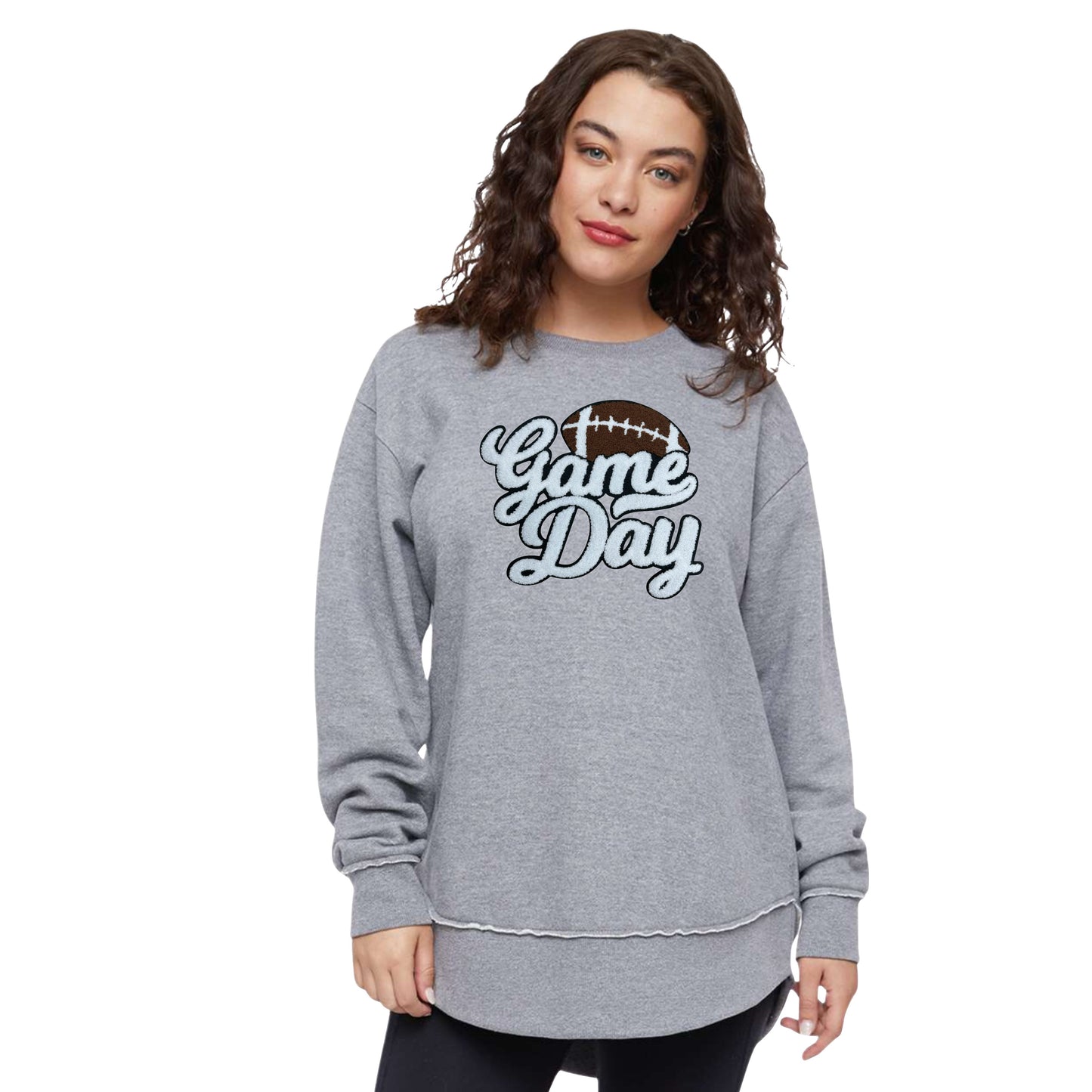 Game Day Football Chenille Patch (11 Patch Colors) - Weekend Fleece Crewneck Sweatshirt