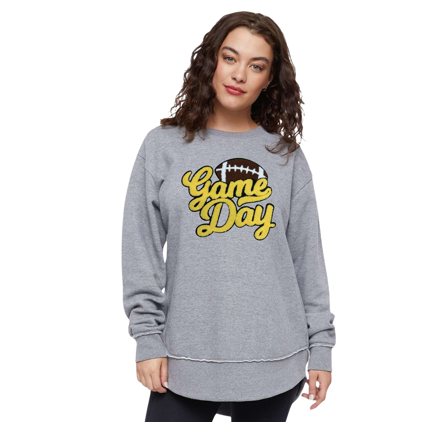 Game Day Football Chenille Patch (11 Patch Colors) - Weekend Fleece Crewneck Sweatshirt