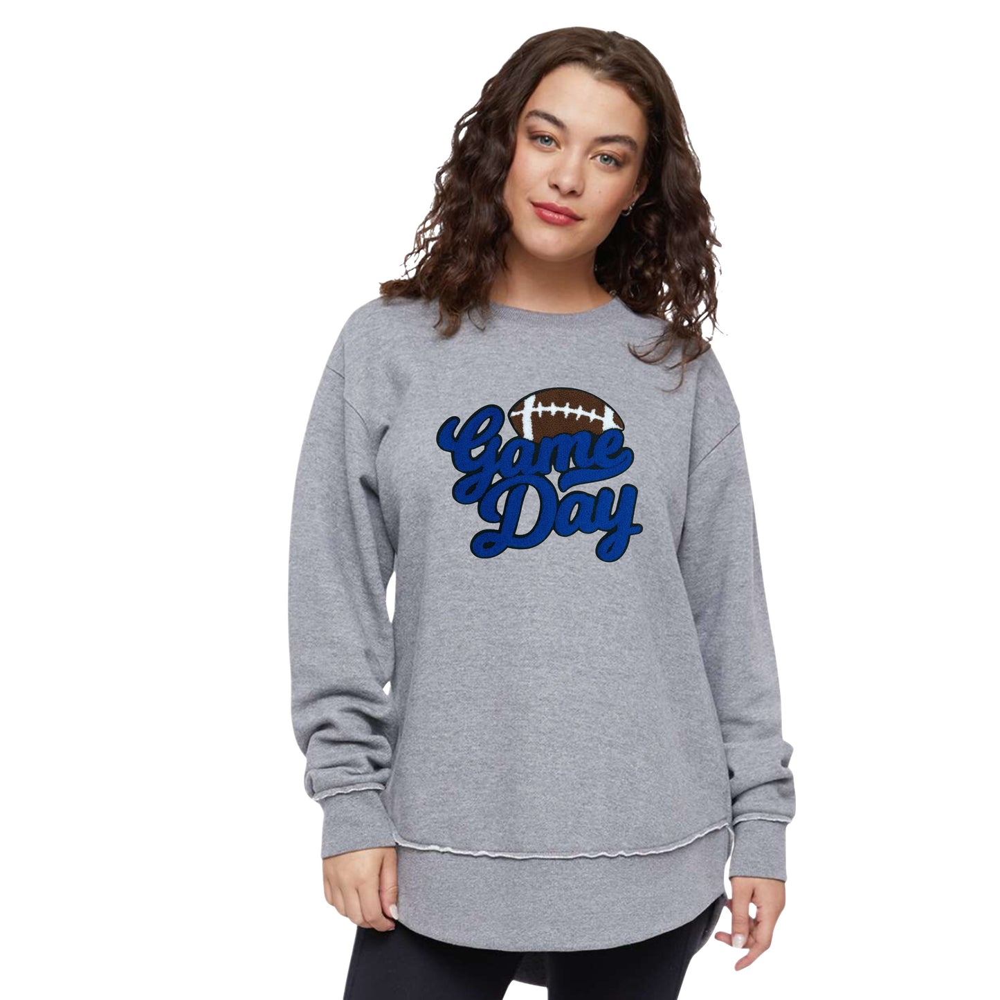 Game Day Football Chenille Patch (11 Patch Colors) - Weekend Fleece Crewneck Sweatshirt