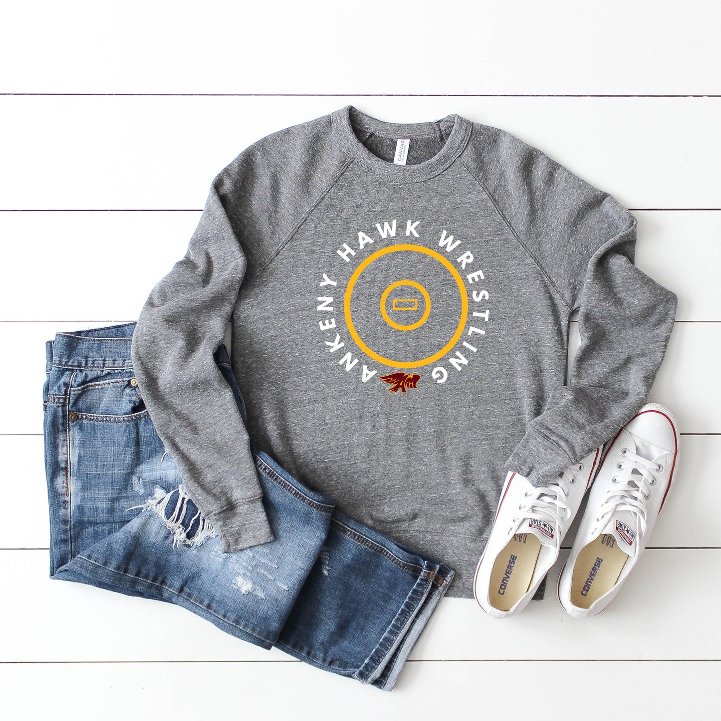 Adult - Unisex Raglan Crewneck Sweatshirt (Ankeny Hawks Wrestling)