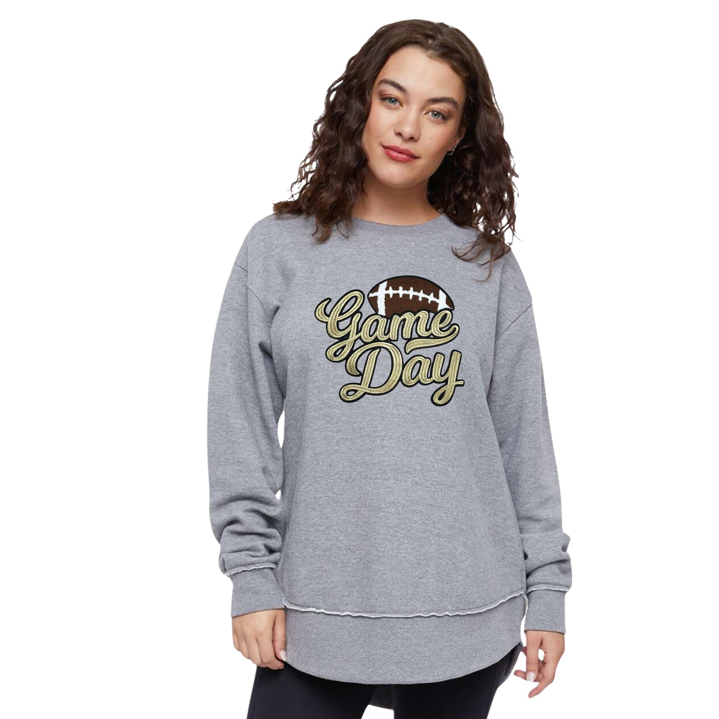 Game Day Football Chenille Patch (11 Patch Colors) - Weekend Fleece Crewneck Sweatshirt