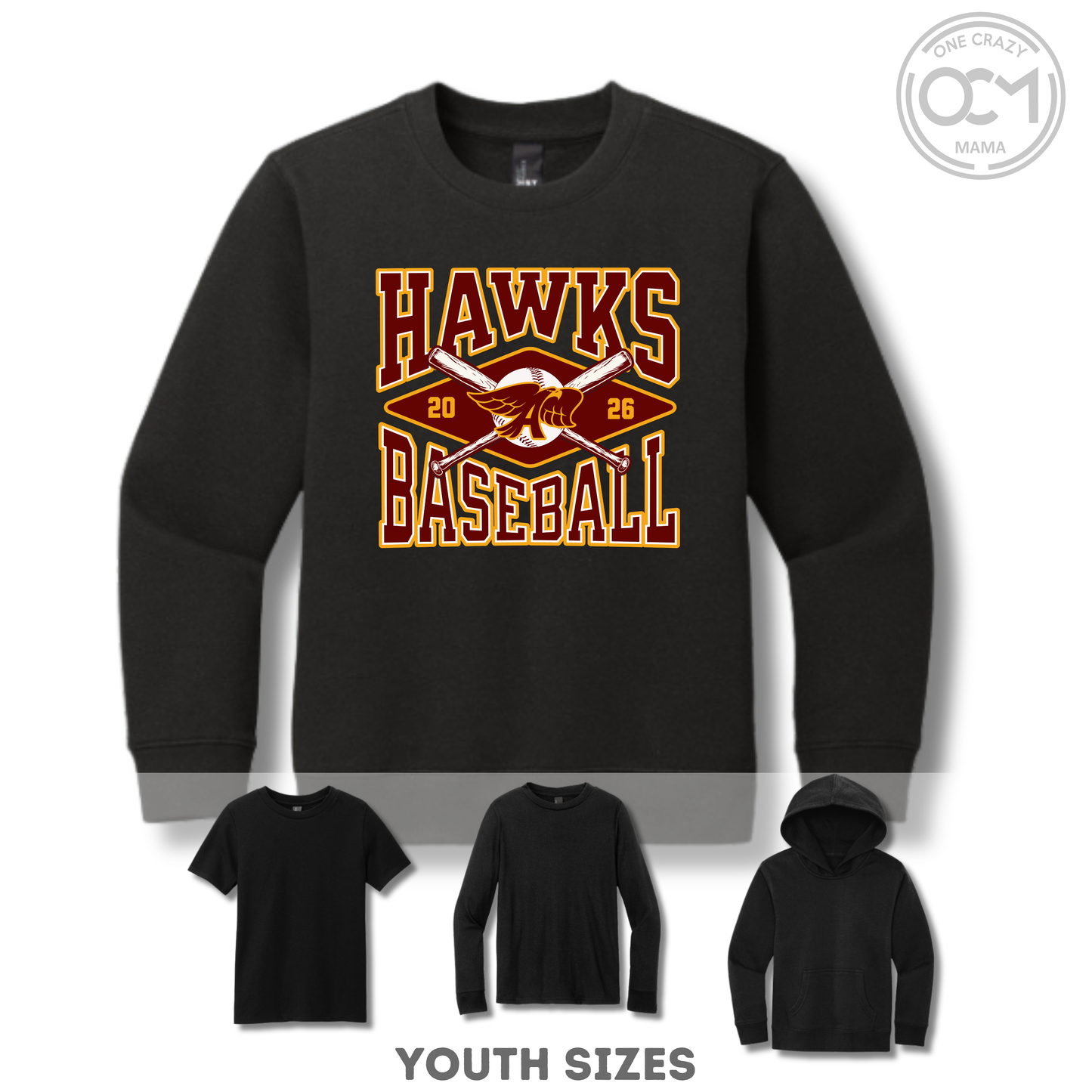 Youth - Multiple Apparel Options (Ankeny Hawks Baseball)