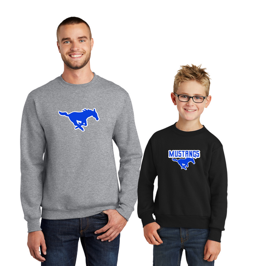 Adult & Youth - Port & Co Crewneck Sweatshirt - (Ankeny Mustangs Baseball)