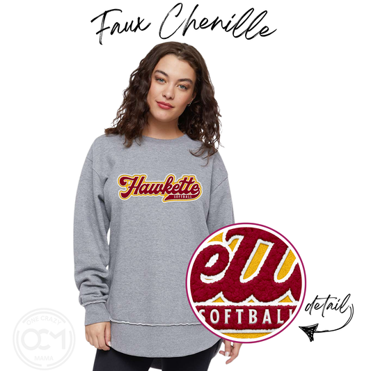 Ladies - Faux Chenille LAT Crewneck-  (Ankeny Hawkette Softball)