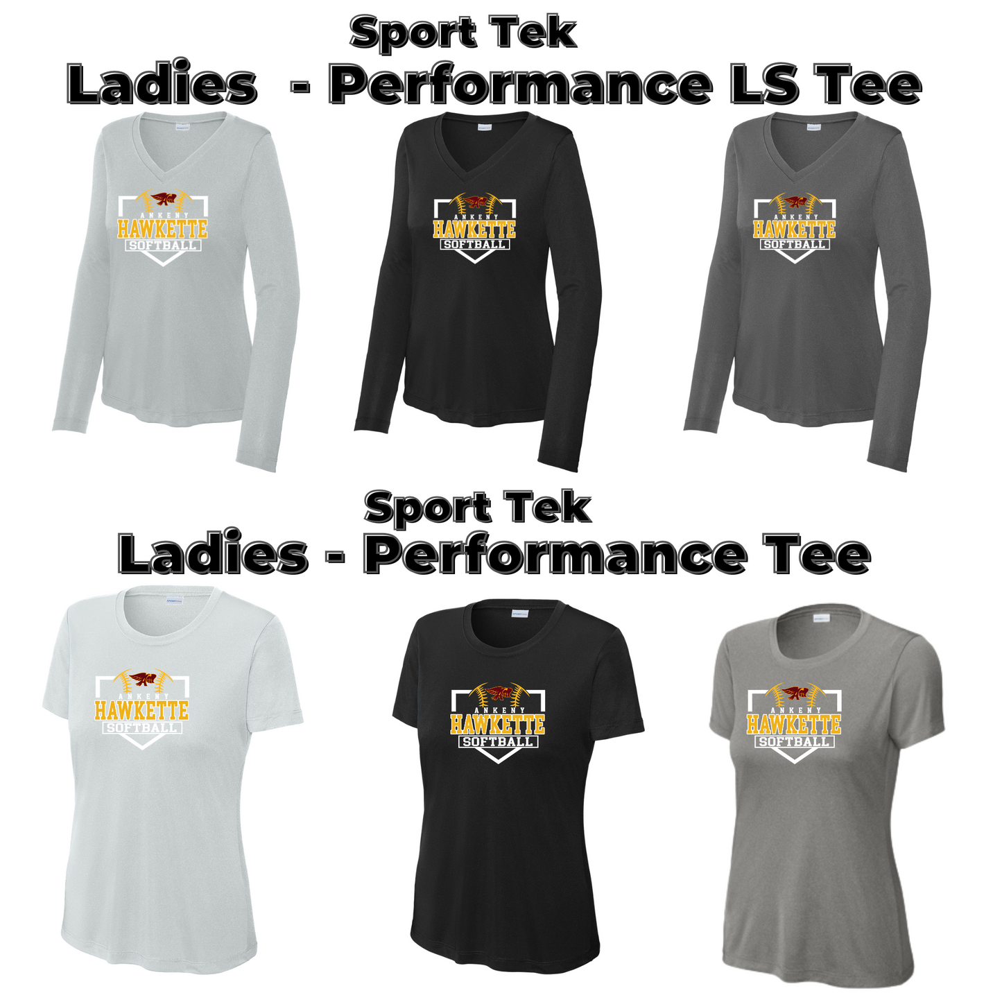 Adult, Ladies & Youth -Sport Tek Performance Tees (Ankeny Hawkette Softball)