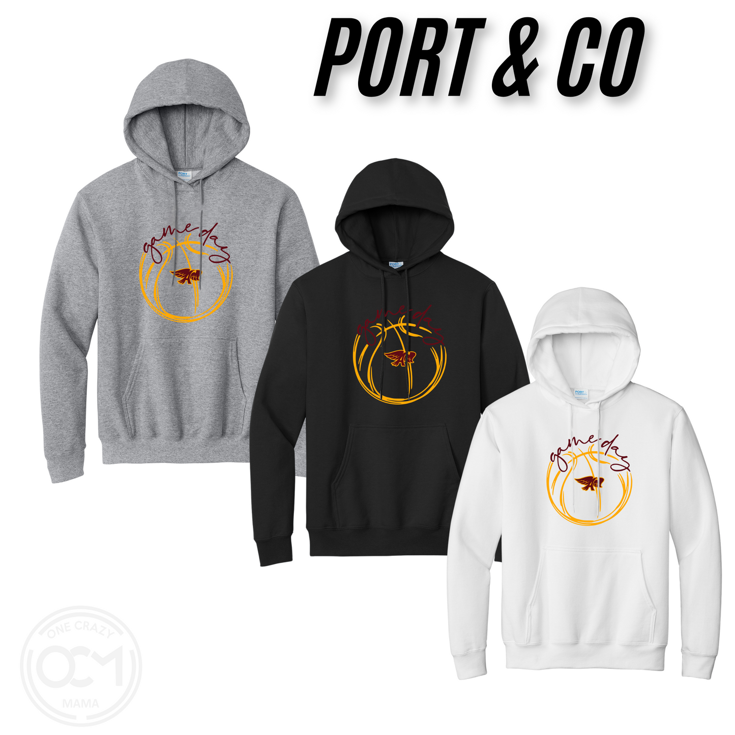 Adult & Youth - Port & Co Fleece Hooded Sweatshirt (Game Day Basketball - Hawks)
