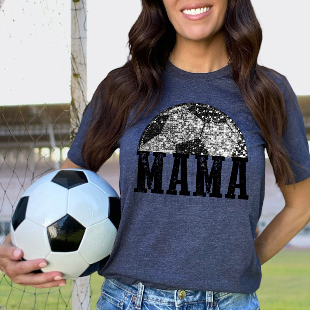 Adult - Unisex Cotton/Poly Tee (Soccer Mama- Faux Sequins)