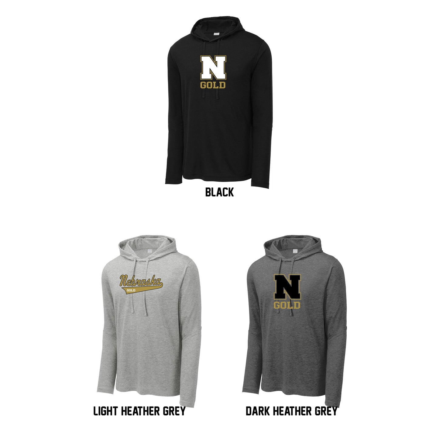 Adult - Tri-Blend Wicking Long Sleeve Hoodie - (Nebraska Gold)