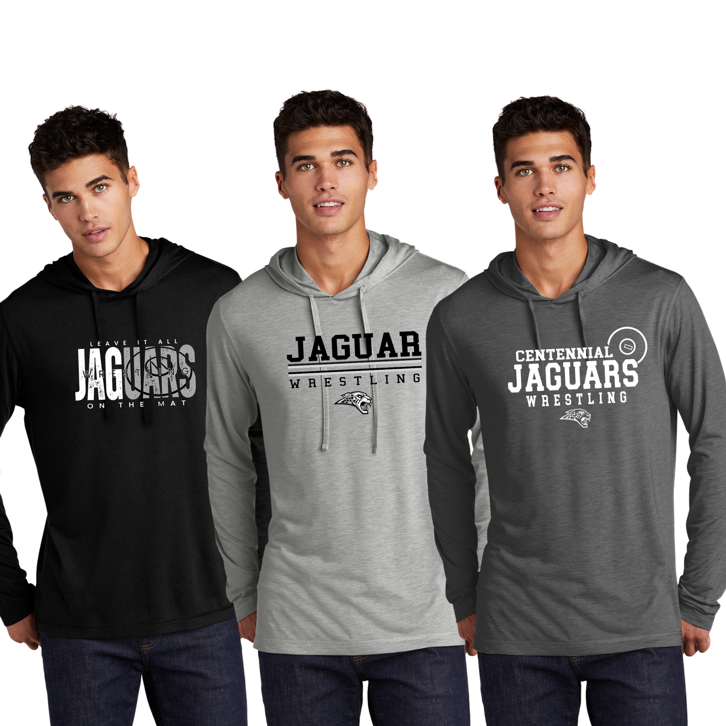 Adult - (5 Designs) Long Sleeve Hooded Tee (Centennial Jaguar Wrestling)