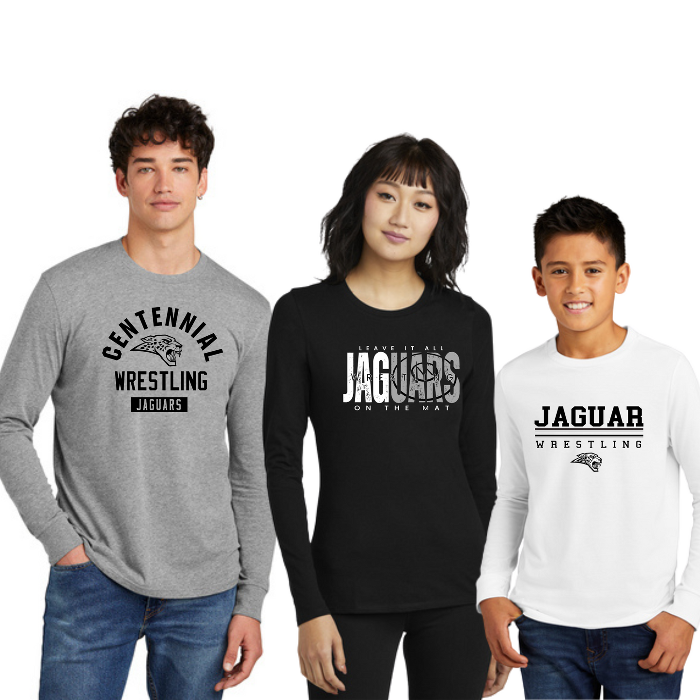 Adult & Youth - (5 Designs) Long Sleeve Tee (Centennial Jaguar Wrestling)