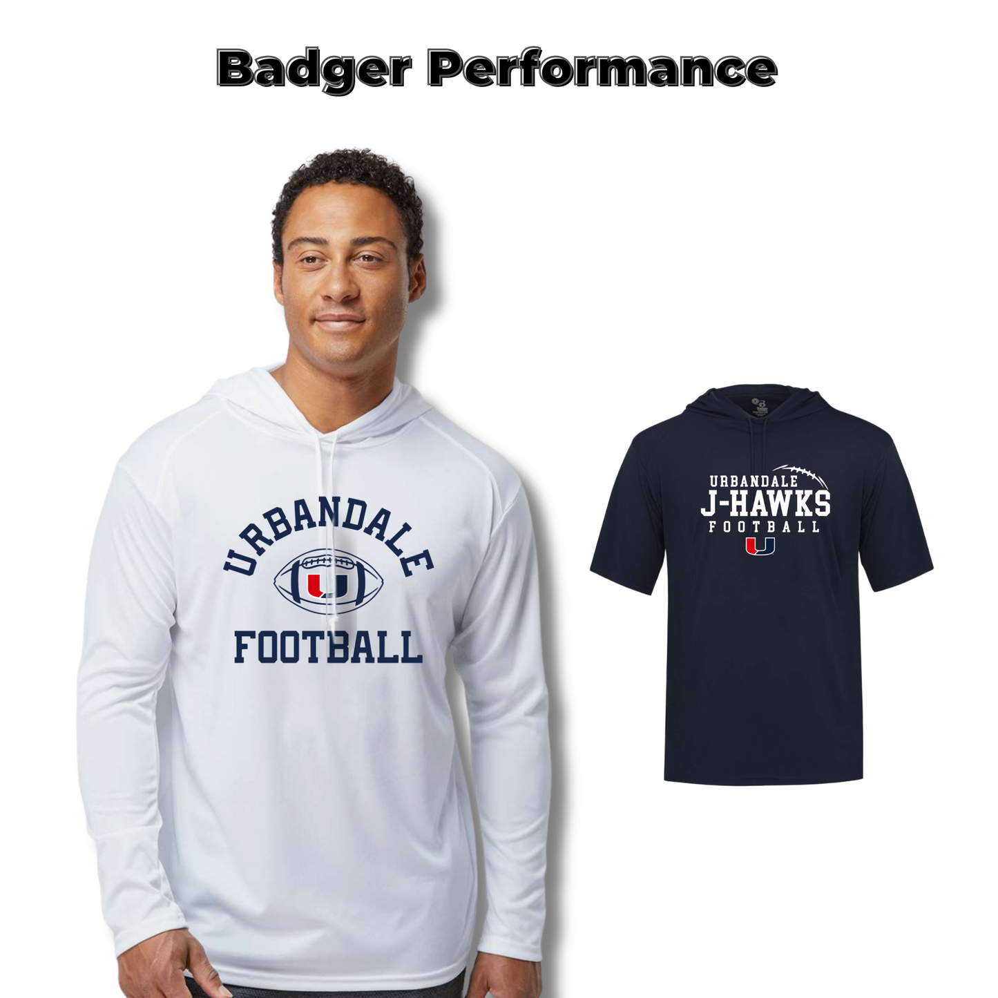 Adult - Badger B-Core Poly Hooded Tees (Urbandale Football)