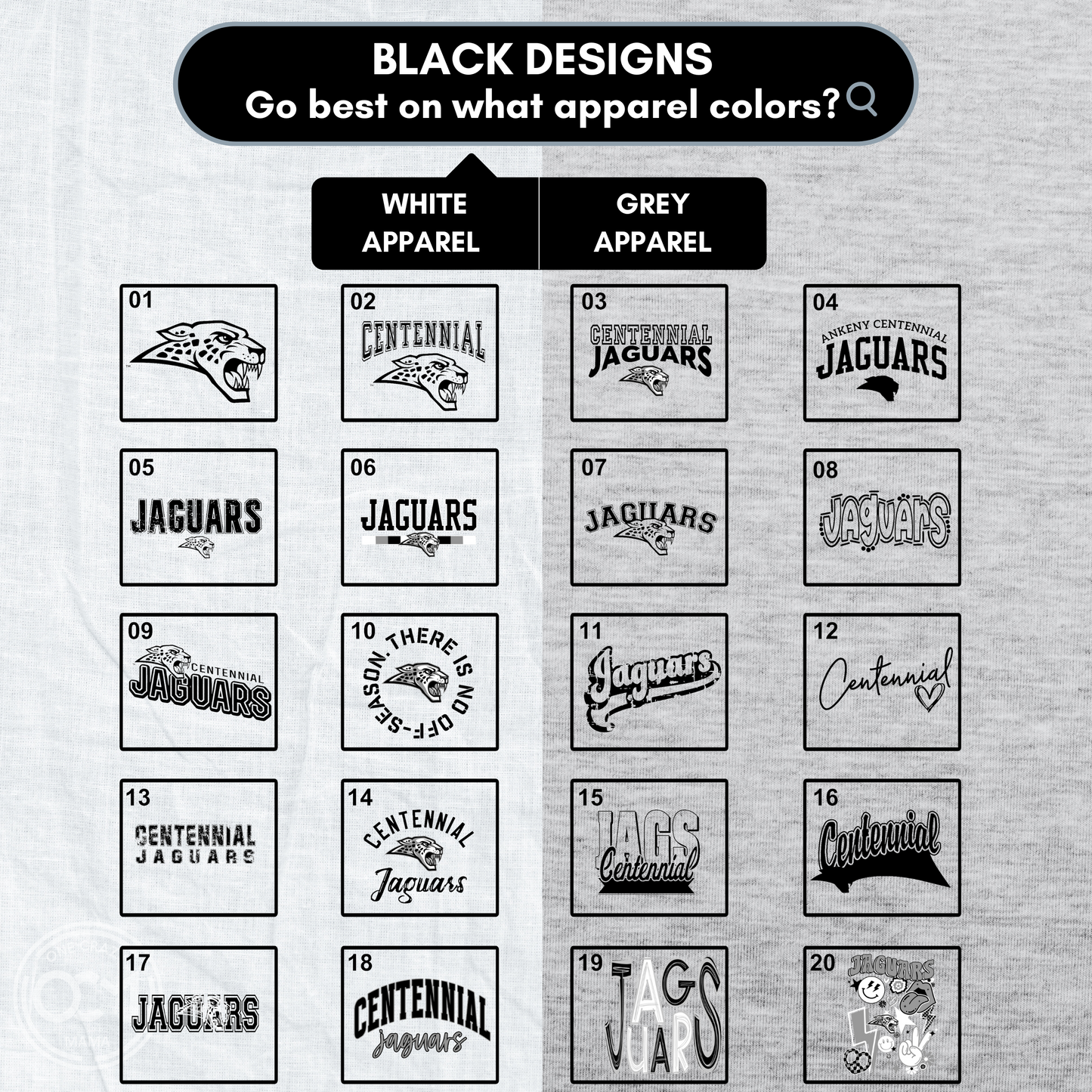 Adult - (5 Bella Apparel Options + Pick your Design) - (Centennial Jaguar Collection)