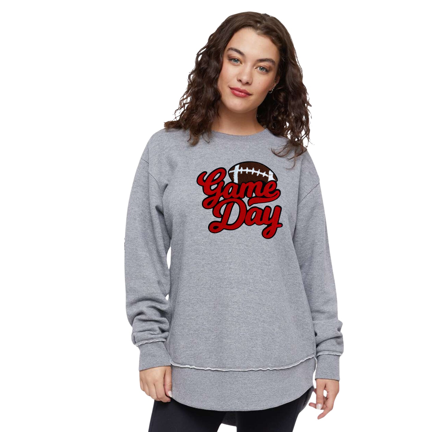 Game Day Football Chenille Patch (11 Patch Colors) - Weekend Fleece Crewneck Sweatshirt