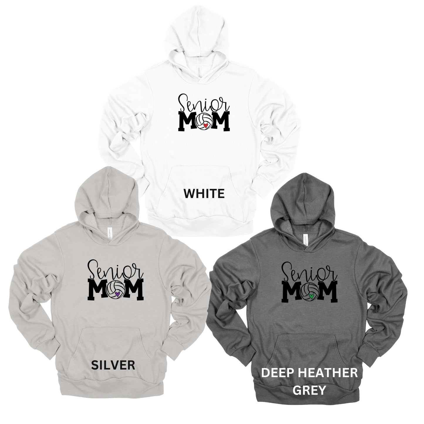 Adult - Unisex Hoodie (Senior Volleyball Mom) - U Pick Heart Color