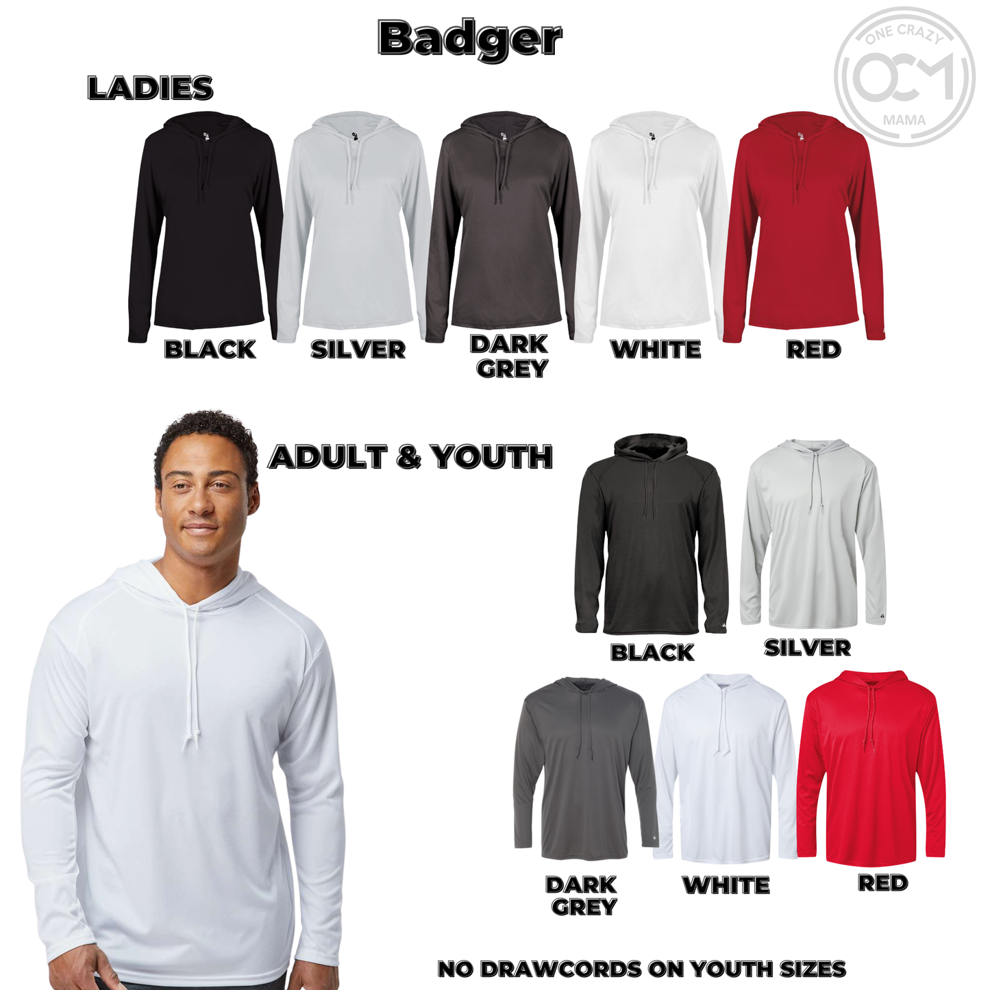 Adult, Ladies & Youth  - Badger Poly Hooded Long Sleeve Tee (Iowa Energy Baseball)