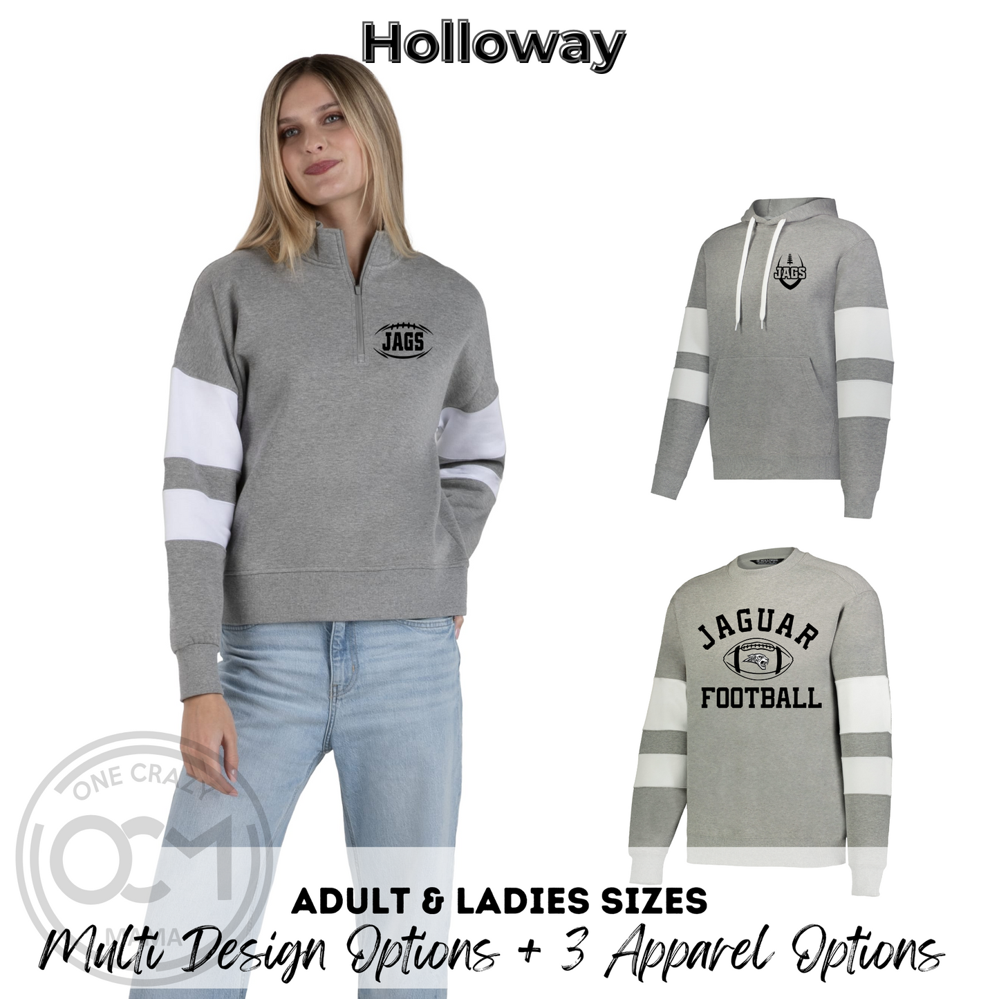Adult & Ladies - Holloway Ladies 1/4 Zip & Unisex Sweatshirts (Centennial Jaguar Football)