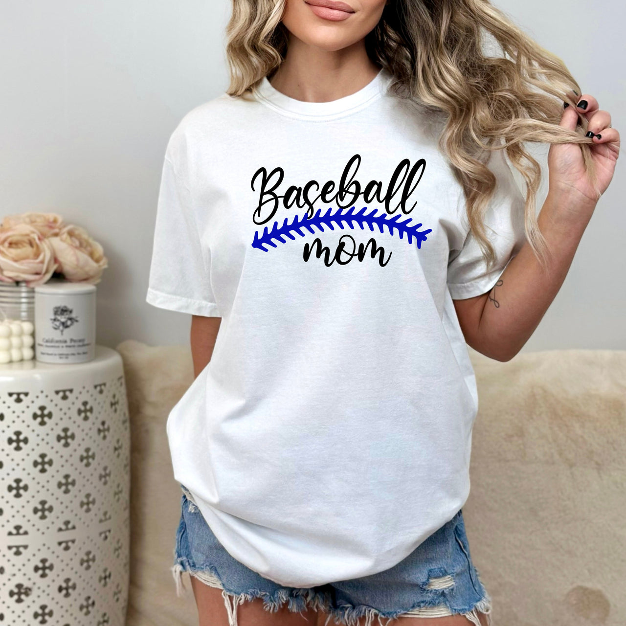 Baseball Mom (You pick the lace color)- Comfort Colors Garment-Dyed Tee