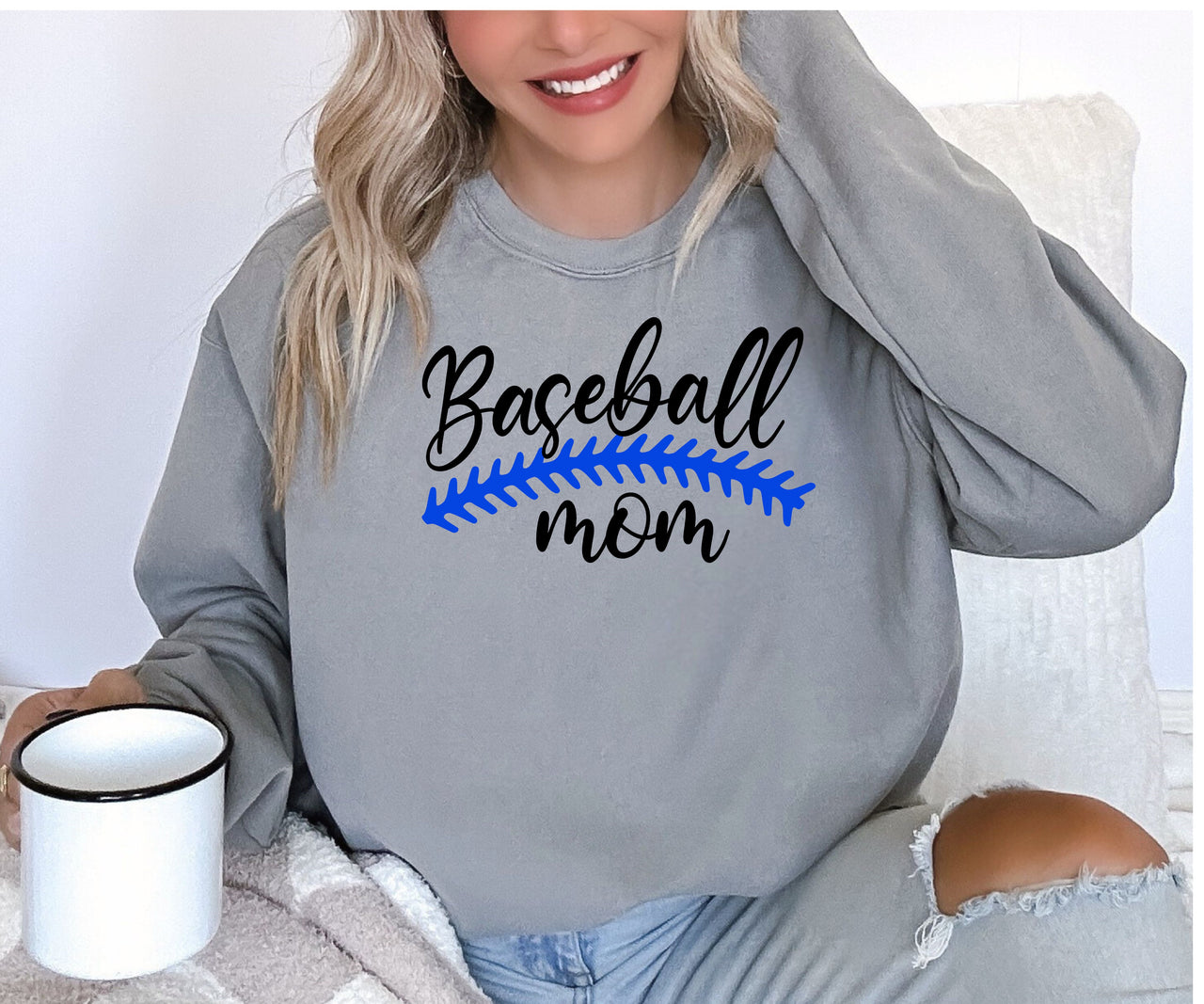 Baseball Mom (You pick the lace color) - Comfort Colors Unisex Sweatshirt
