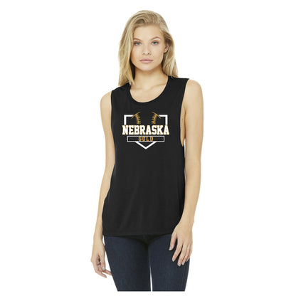 Ladies - Flowy Muscle Tank - (Nebraska Gold)