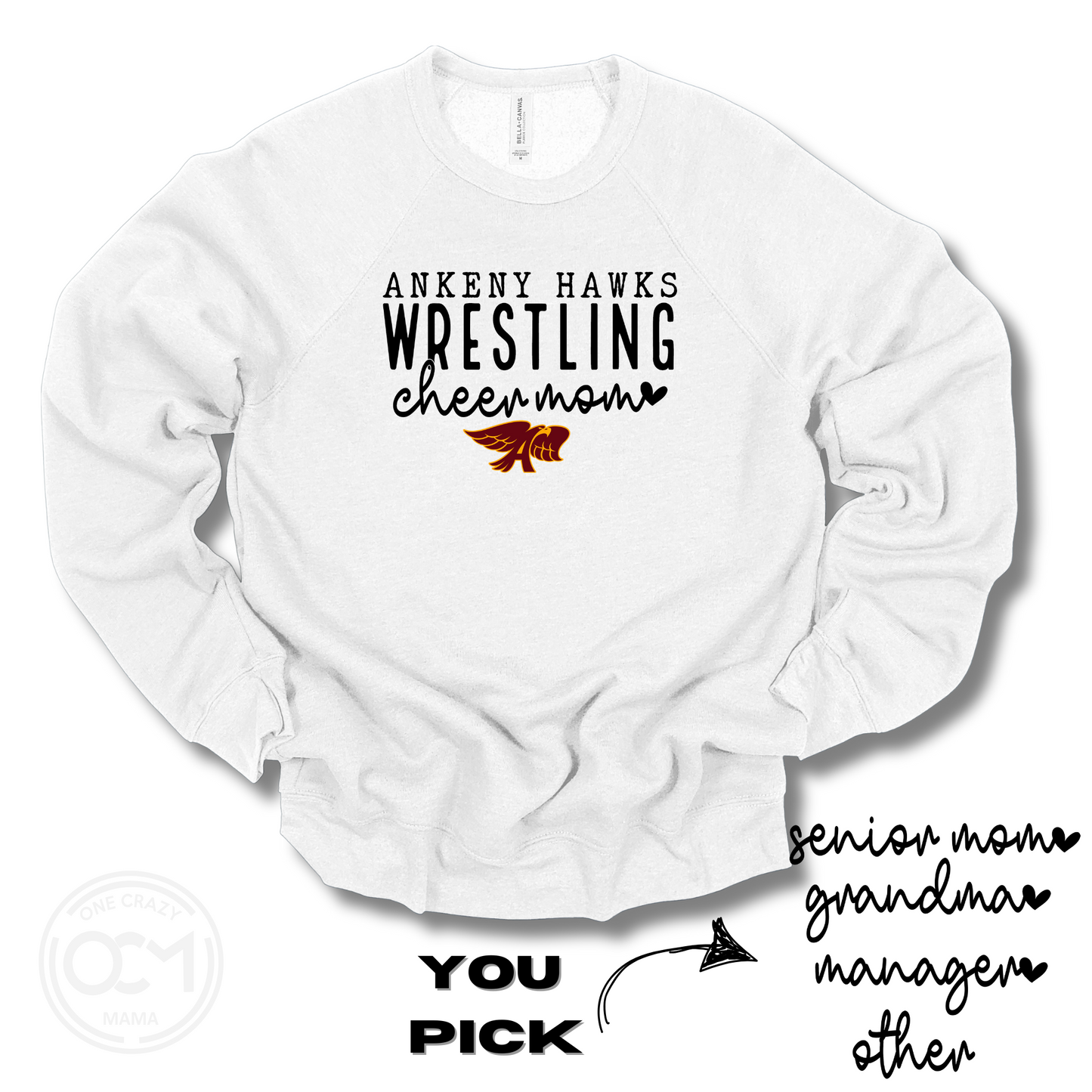 Adult - Unisex Crewneck Sweatshirt - (Ankeny Hawks Wrestling)