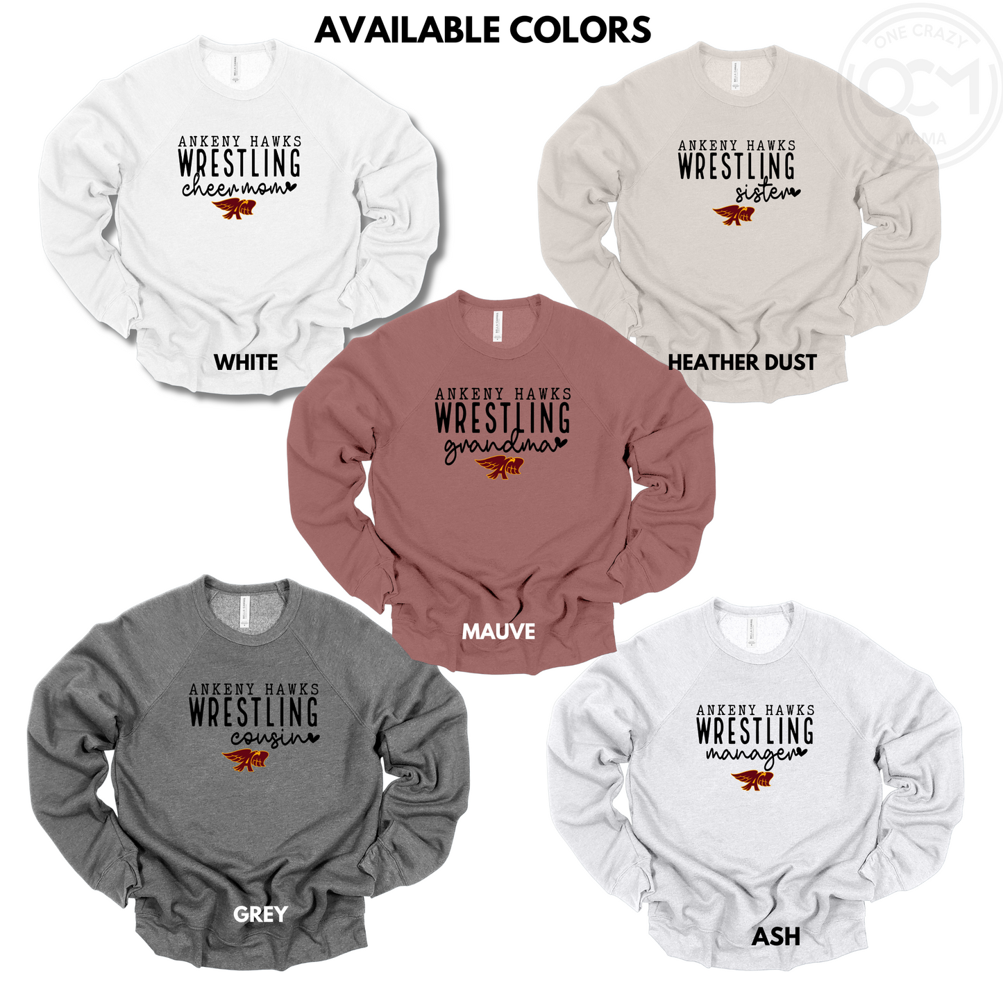 Adult - Unisex Crewneck Sweatshirt - (Ankeny Hawks Wrestling)