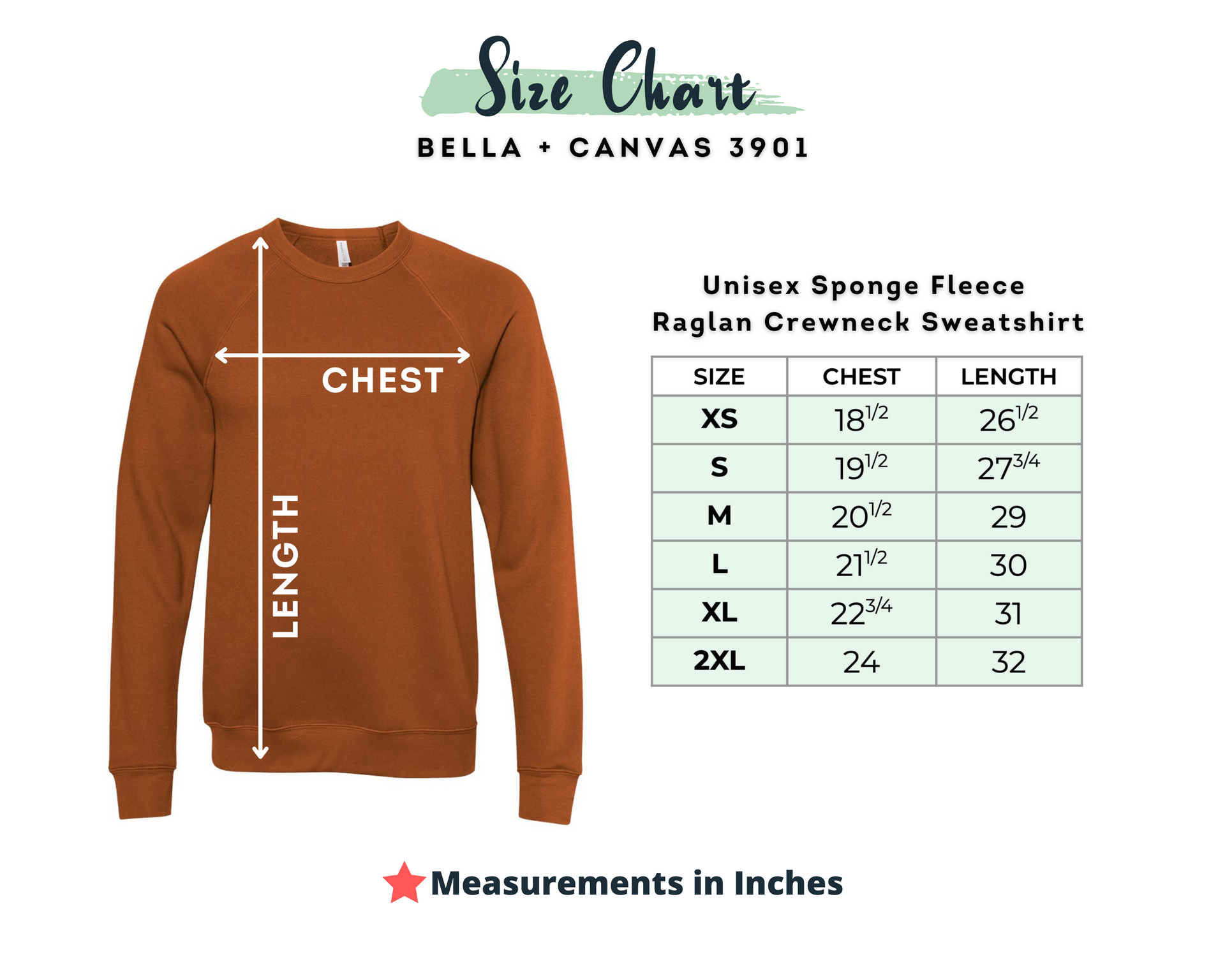 Bella sweatshirt outlet size chart