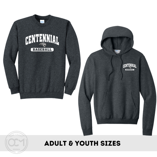 Adult & Youth - Crewneck & Hooded Sweatshirts (Centennial Baseball 2026)