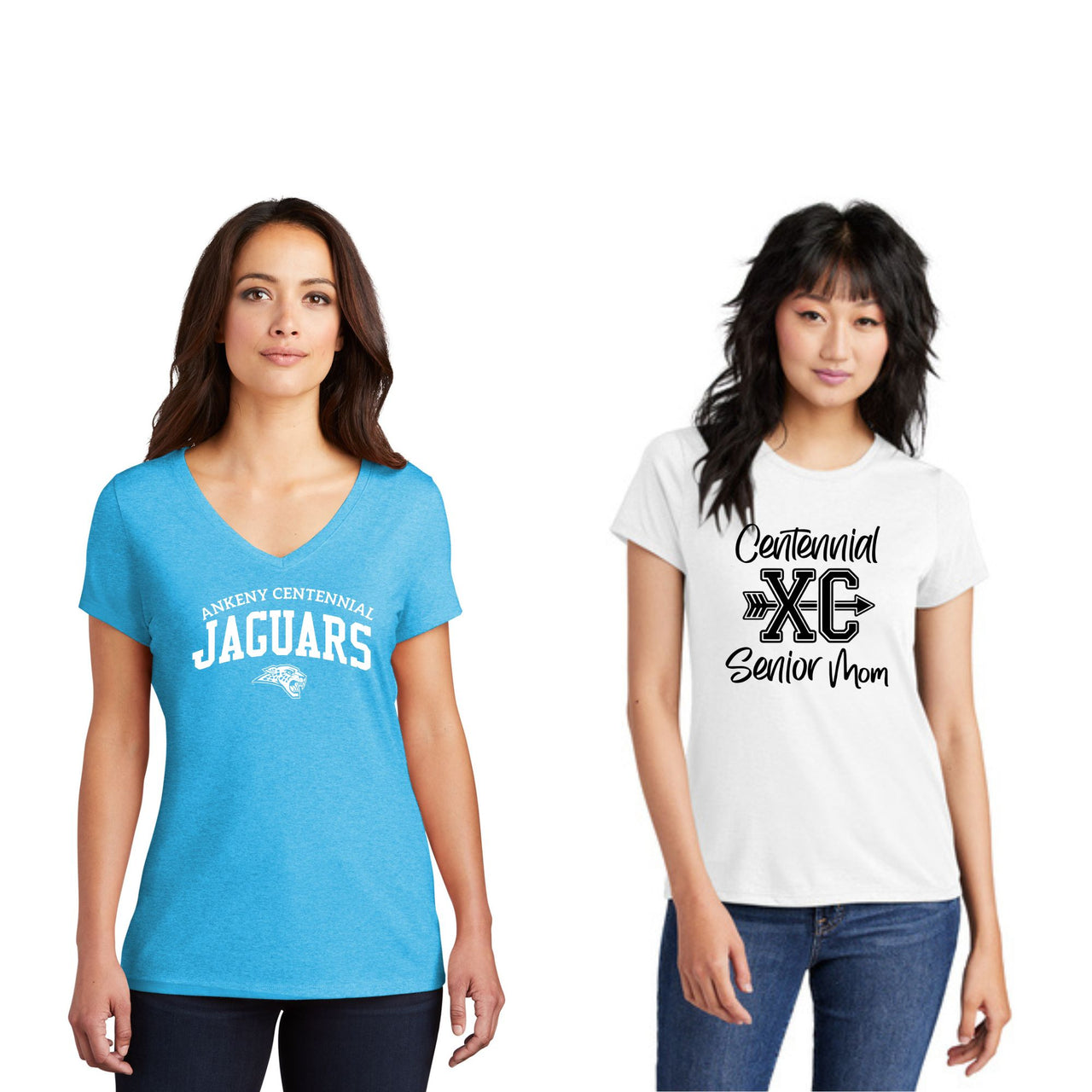 Ladies - District Crewneck OR V-Neck Tee (Centennial Jaguars XC 2024)