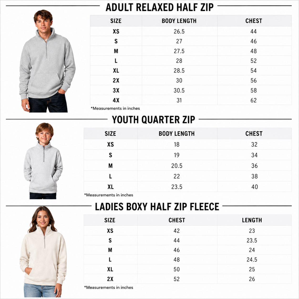 Adult, Ladies & Youth - Half Zip Fleece (Terrace)