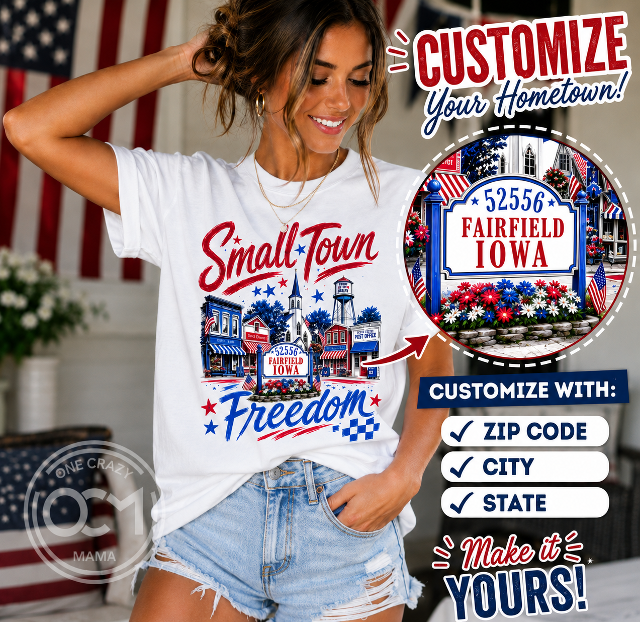 Adult & Ladies - Unisex Tee or Ladies Tank (Small Town Freedom)