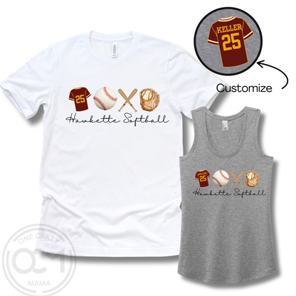 Adult & Ladies - Tee or Tank (Hawkette Softball Collection)