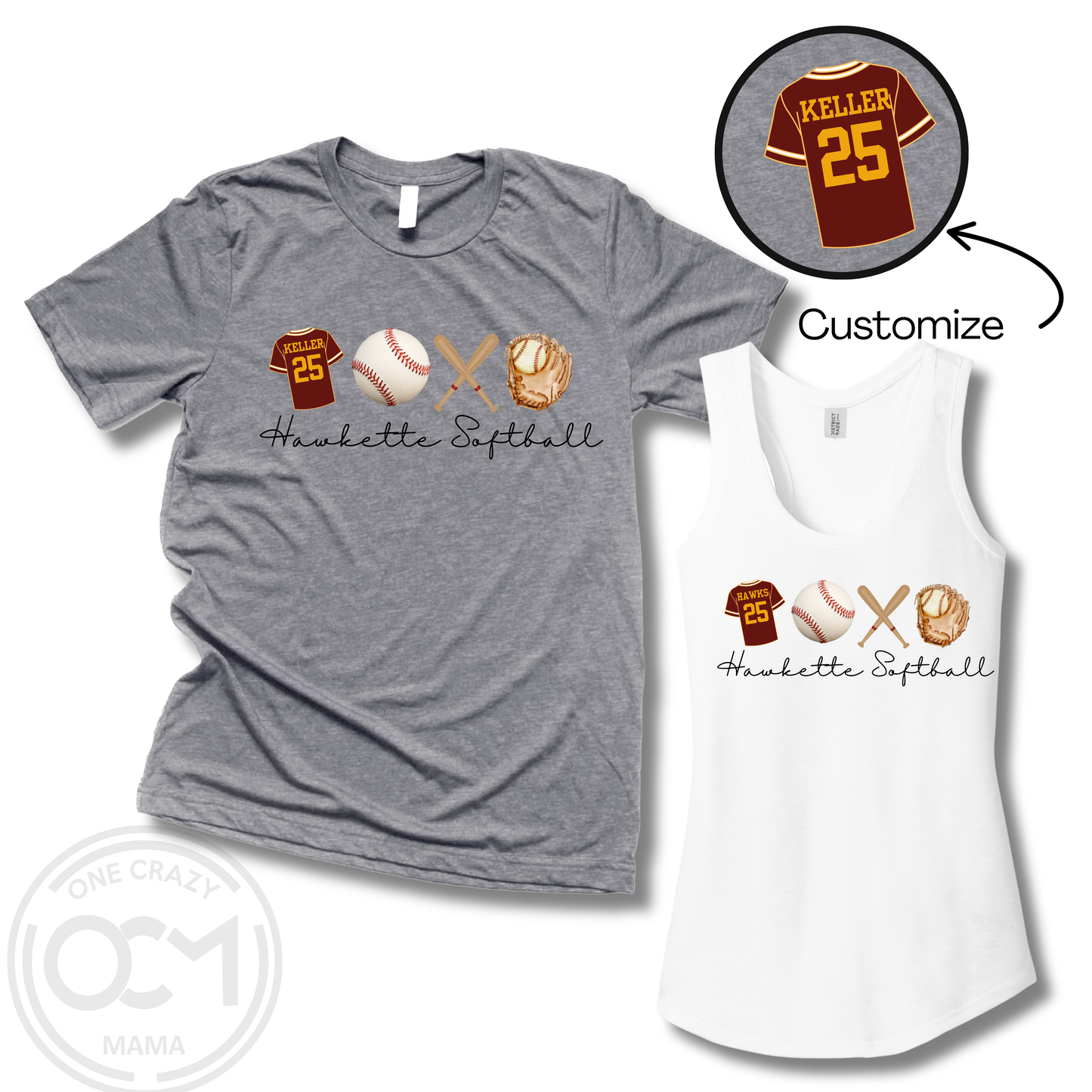 Adult & Ladies - Tee or Tank (Hawkette Softball Collection)