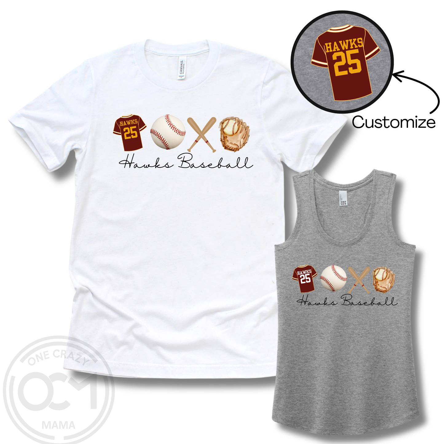 Adult & Ladies - Tee or Tank (Hawks Baseball Collection)