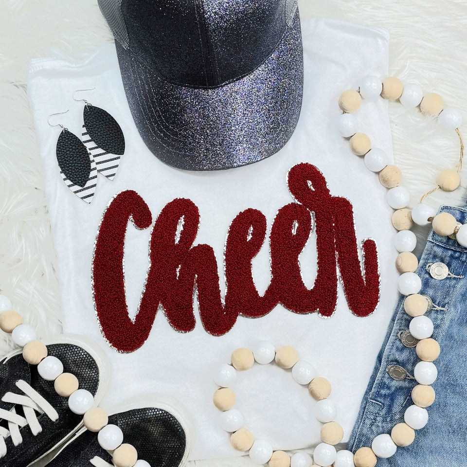 Adult - Cheer Cursive Chenille Patch Tees & Sweatshirts (Comfort Colors)