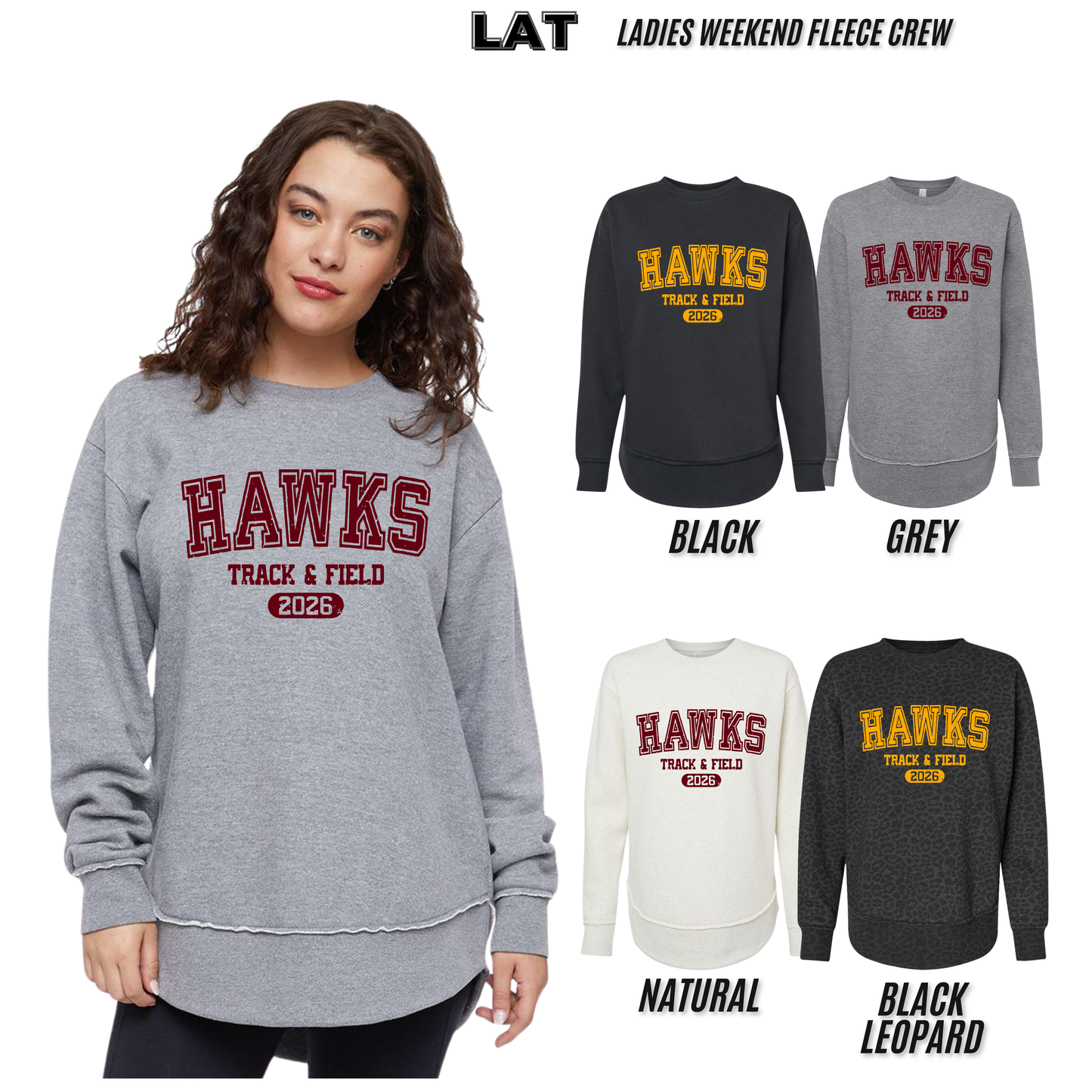 Ladies - Fleece Crewneck Sweatshirt (Ankeny Hawks Track & Field)