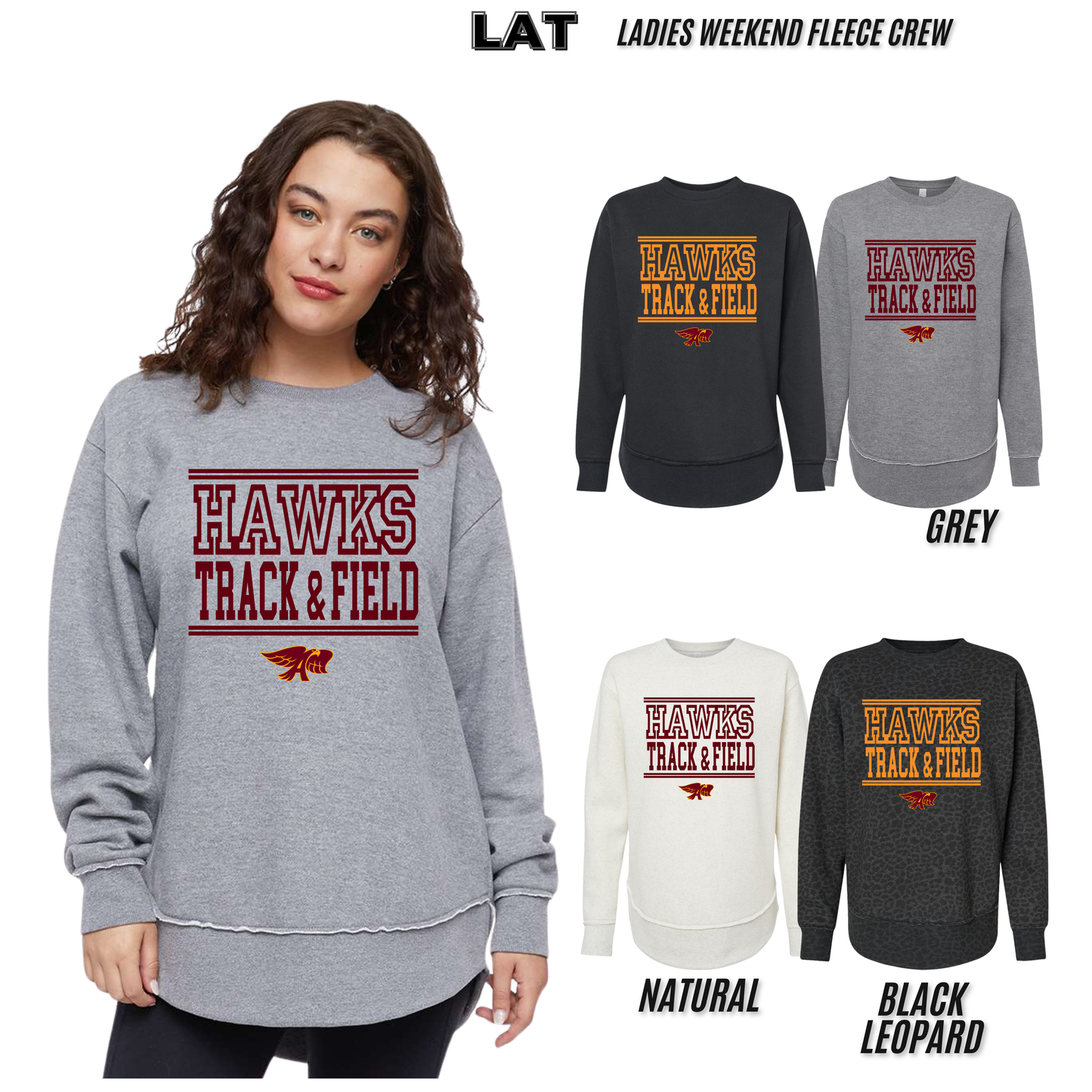 Ladies - Fleece Crewneck Sweatshirt (Ankeny Hawks Track & Field)
