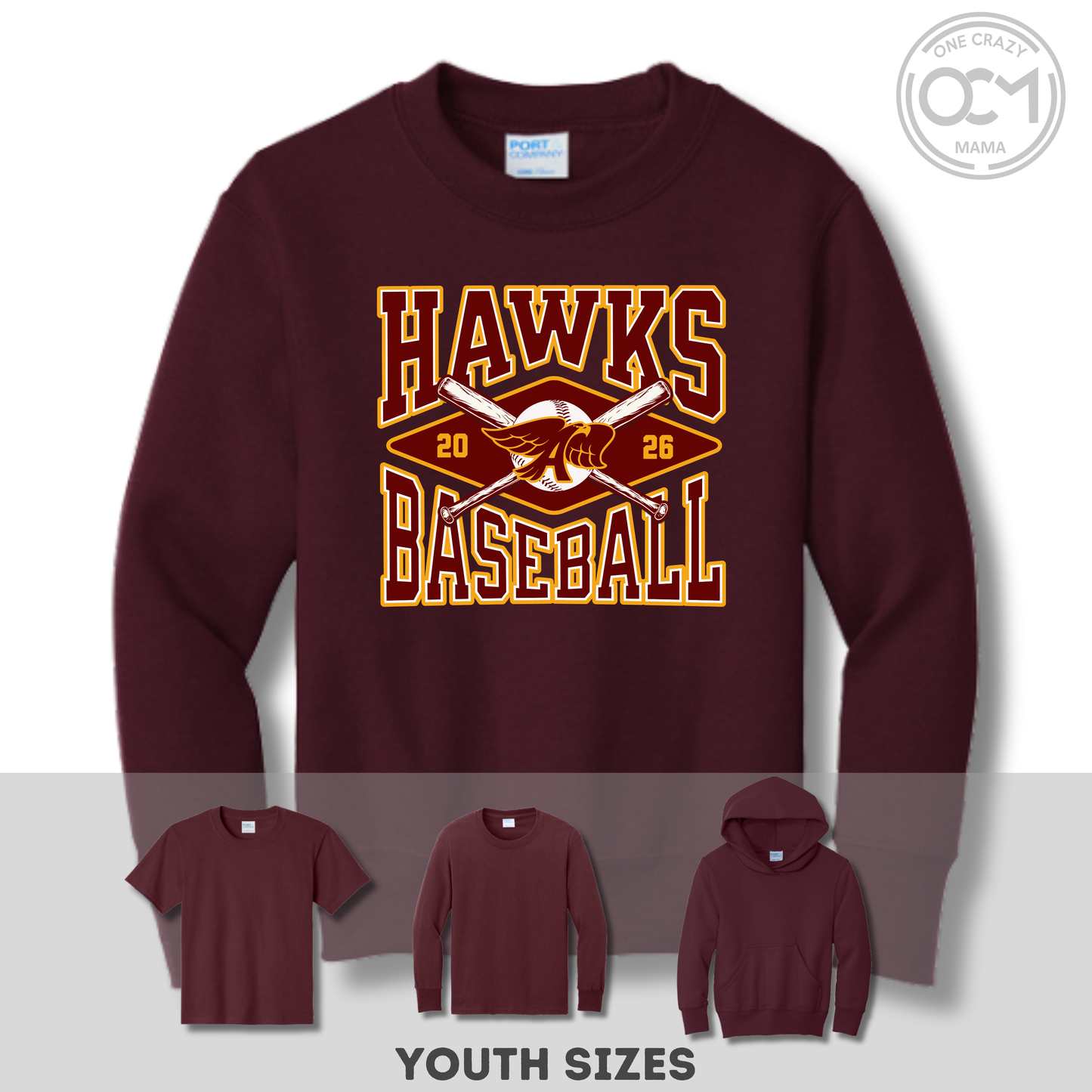 Youth - Multiple Apparel Options (Ankeny Hawks Baseball)
