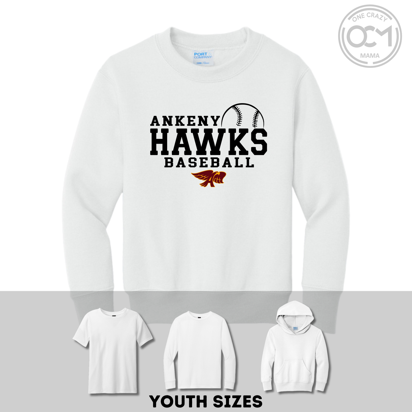 Youth - Multiple Apparel Options (Ankeny Hawks Baseball)